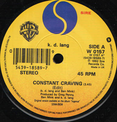 k.d. lang : Constant Craving (7", Single)