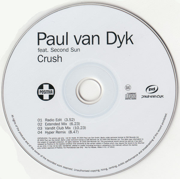 Paul van Dyk Feat. Second Sun : Crush (CD, Promo)