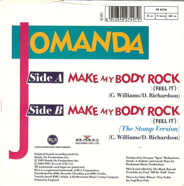 Jomanda : Make My Body Rock (Feel It) (The Exclusive U.S. Remix) (7", Single)