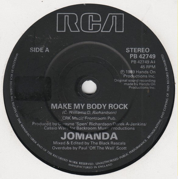 Jomanda : Make My Body Rock (Feel It) (The Exclusive U.S. Remix) (7", Single)