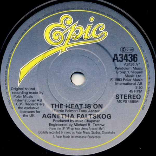 Agnetha Fältskog : The Heat Is On (7", Single, Pap)