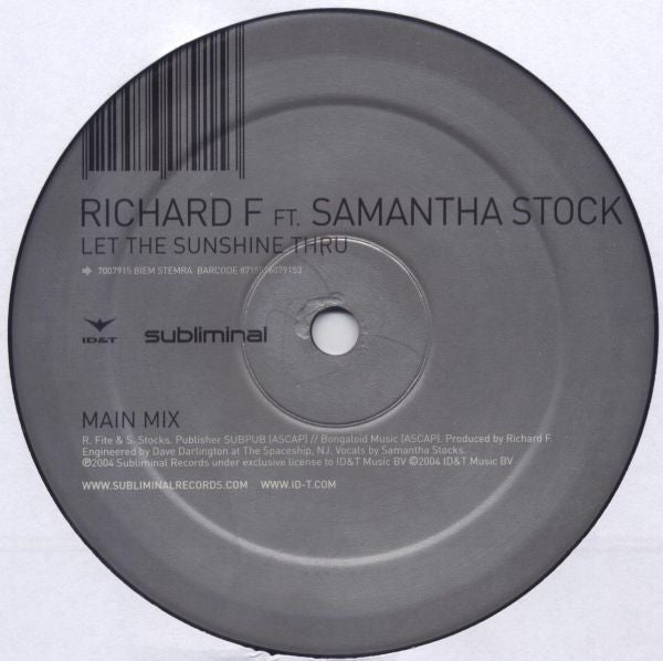 Richard F. Ft. Samantha Stocks : Let The Sunshine Thru (12")