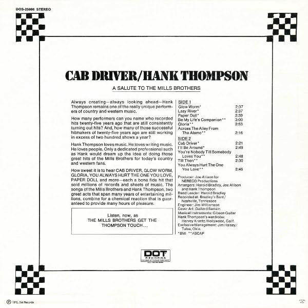 Hank Thompson : Cab Driver - A Salute To The Mills Brothers (LP, Album, Club)