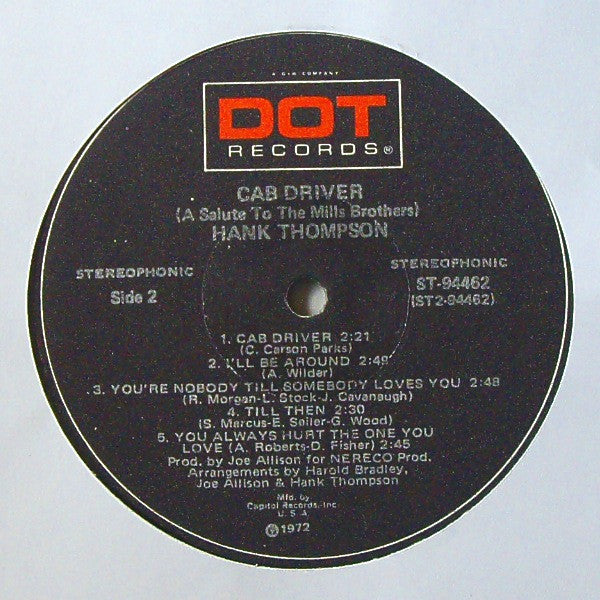 Hank Thompson : Cab Driver - A Salute To The Mills Brothers (LP, Album, Club)