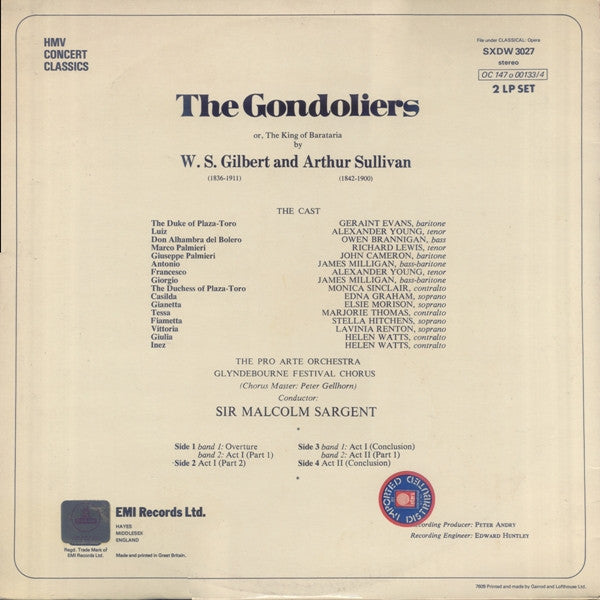 Gilbert & Sullivan, Sir Malcolm Sargent, Pro Arte Orchestra, Glyndebourne Festival Chorus, Peter Gellhorn : The Gondoliers (2xLP)