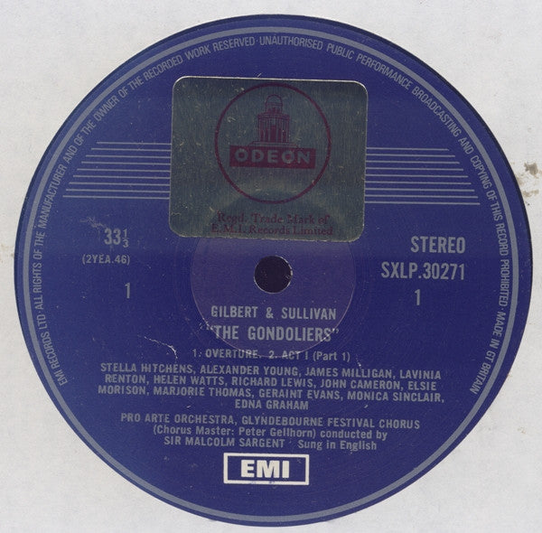 Gilbert & Sullivan, Sir Malcolm Sargent, Pro Arte Orchestra, Glyndebourne Festival Chorus, Peter Gellhorn : The Gondoliers (2xLP)