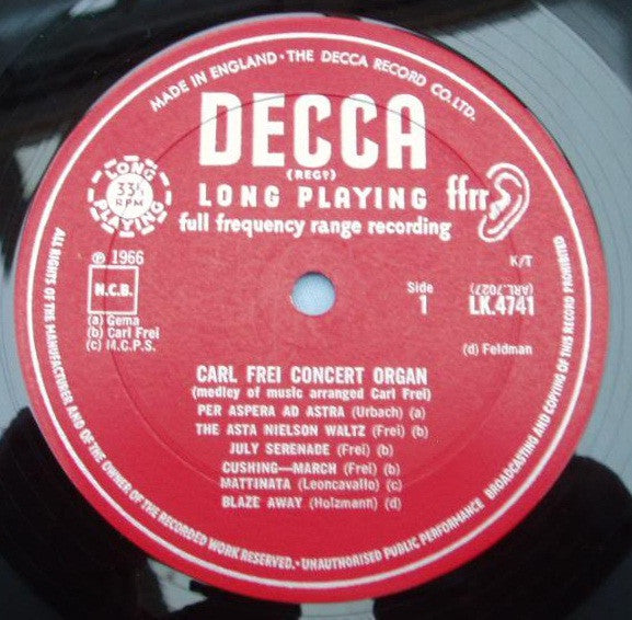 Carl Frei : Concert Organ (LP, Album, Mono)