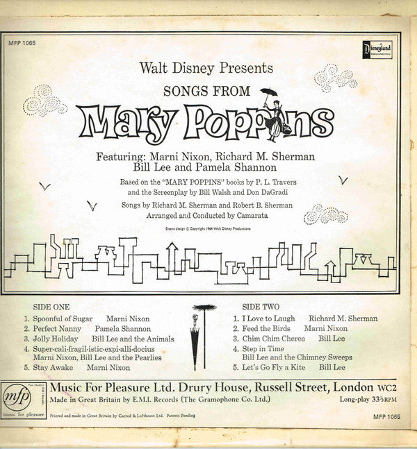Marni Nixon, Richard M. Sherman & Bill Lee (4) : Songs From Walt Disney's Mary Poppins (LP, RE)