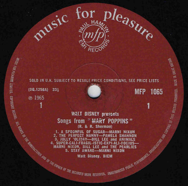 Marni Nixon, Richard M. Sherman & Bill Lee (4) : Songs From Walt Disney's Mary Poppins (LP, RE)