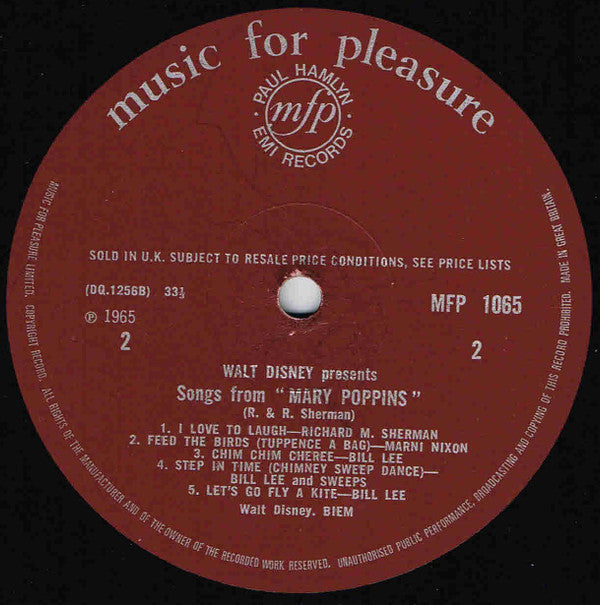Marni Nixon, Richard M. Sherman & Bill Lee (4) : Songs From Walt Disney's Mary Poppins (LP, RE)