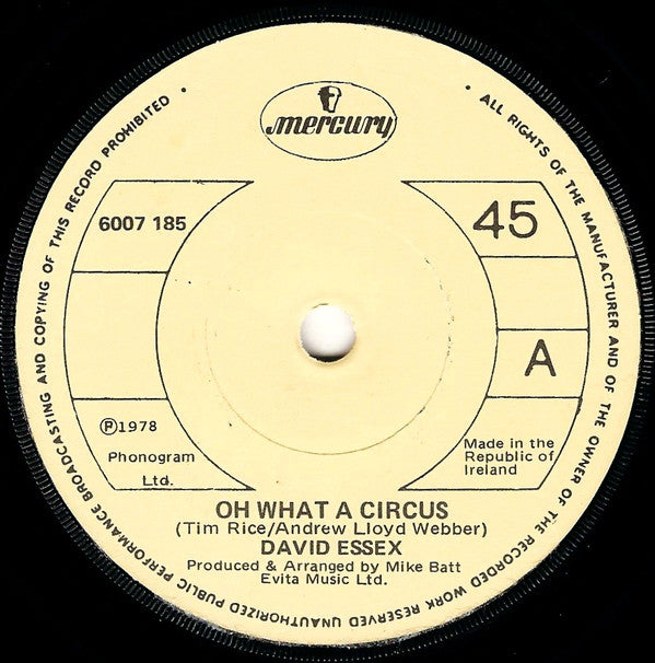 David Essex : Oh What A Circus (7")