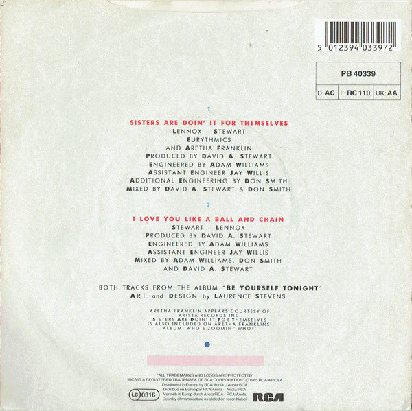 Eurythmics And Aretha Franklin : Sisters Are Doin' It For Themselves (7", Pin)