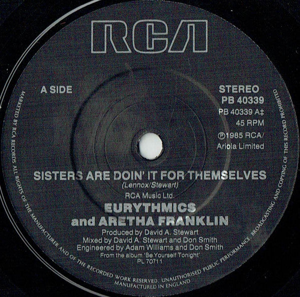 Eurythmics And Aretha Franklin : Sisters Are Doin' It For Themselves (7", Pin)
