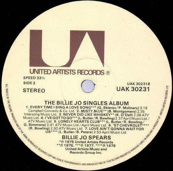 Billie Jo Spears : The Billie Jo Singles Album (LP, Album, Comp)