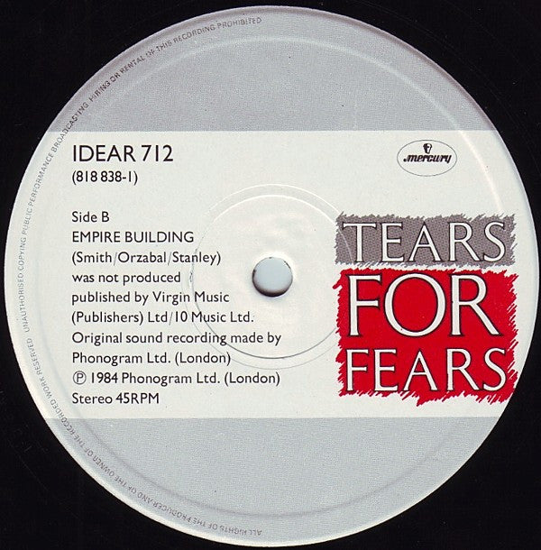 Tears For Fears : Mothers Talk (Beat Of The Drum Mix) (12")