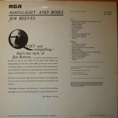 Jim Reeves : Moonlight And Roses (LP, Album, RE)