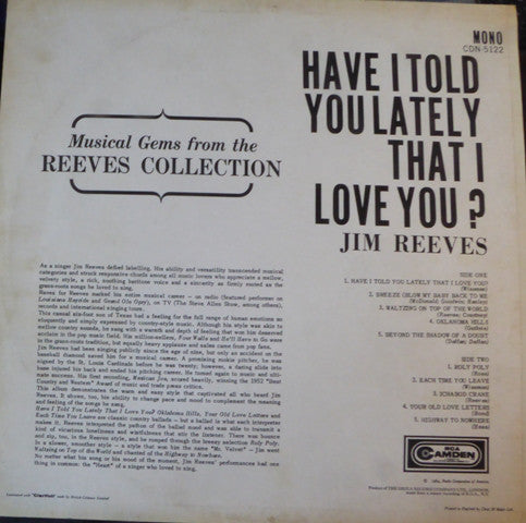 Jim Reeves : Have I Told You Lately That I Love You? (LP, Album, Comp, Mono)