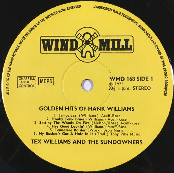 Tex Williams & The Sundowners : The Golden Hits Of Hank Williams (LP)