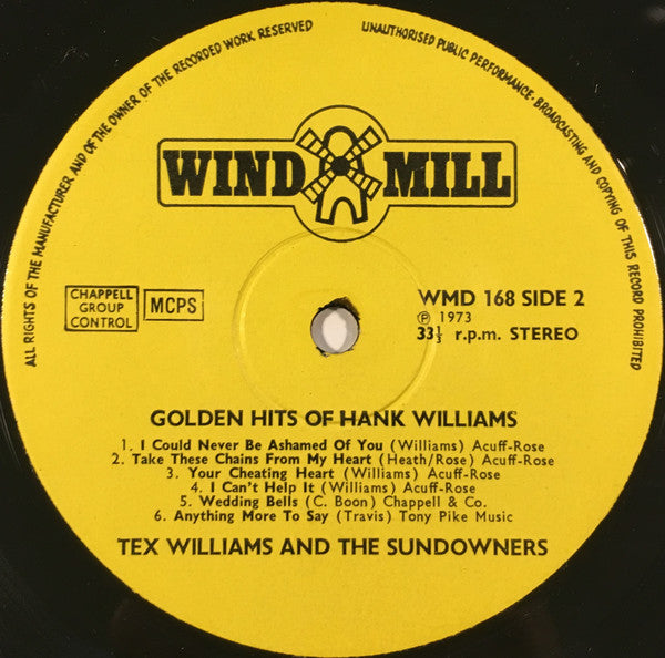 Tex Williams & The Sundowners : The Golden Hits Of Hank Williams (LP)