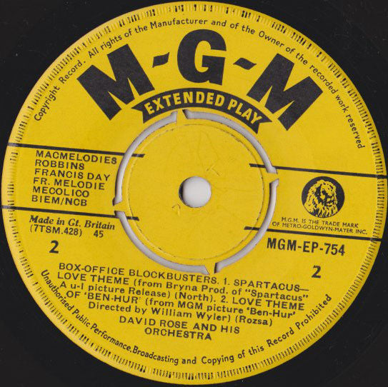 David Rose & His Orchestra : Box-Office Blockbusters (7", EP, Mono)