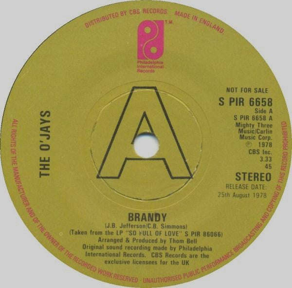 The O'Jays : Brandy (7", Promo)