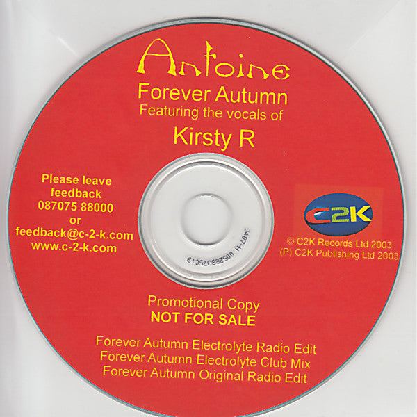 Antoine Robinson Feat. Kirsty R : Forever Autumn (The Electrolyte Mixes) (CDr, Single, Promo)