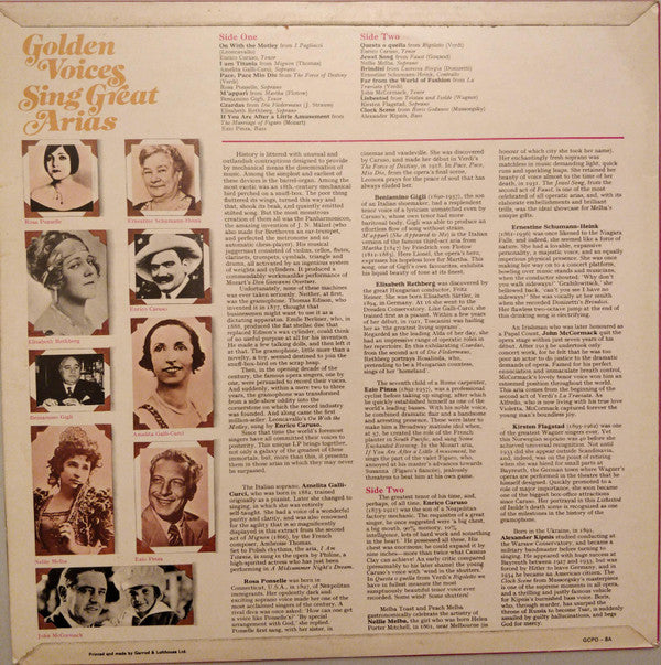 Various : Golden Voices Sing Great Arias (LP, Comp, Mono)