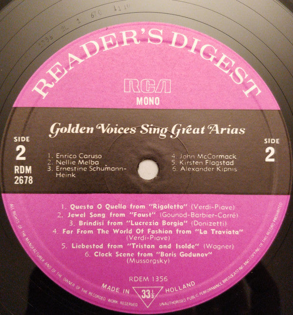 Various : Golden Voices Sing Great Arias (LP, Comp, Mono)