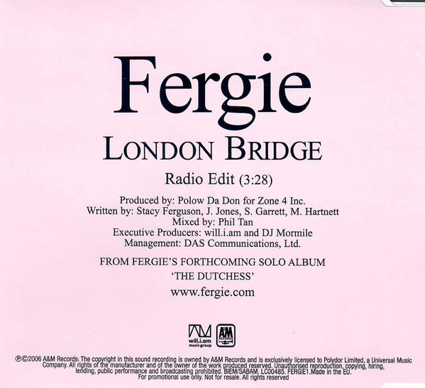 Fergie (2) : London Bridge (CD, Single, Promo)