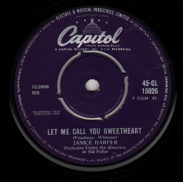 Janice Harper : Let Me Call You Sweetheart (7", Single)