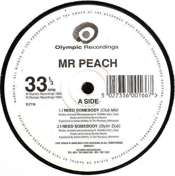 Mr. Peach : I Need Somebody (12")