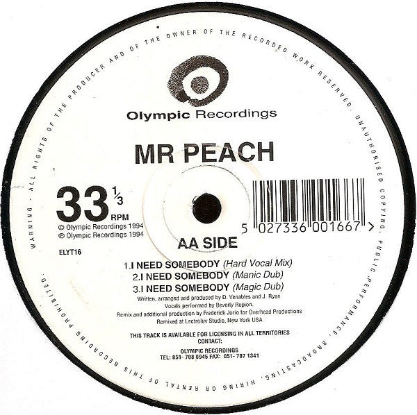 Mr. Peach : I Need Somebody (12")