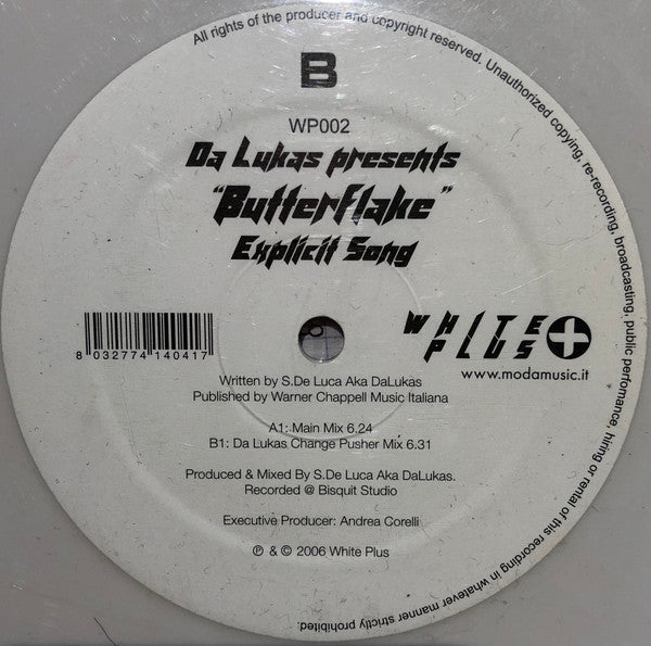 Da Lukas Presents Butterflake : Explicit Song (12", EP, Whi)