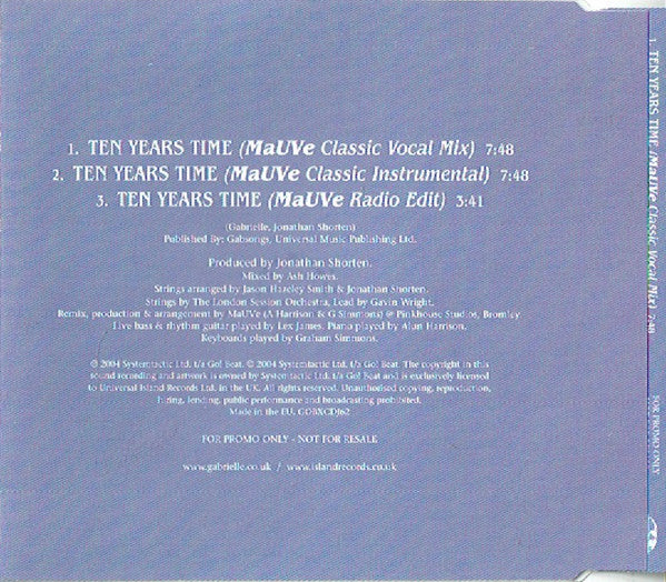 Gabrielle : Ten Years Time (MaUVe Remix) (CD, Single, Promo)