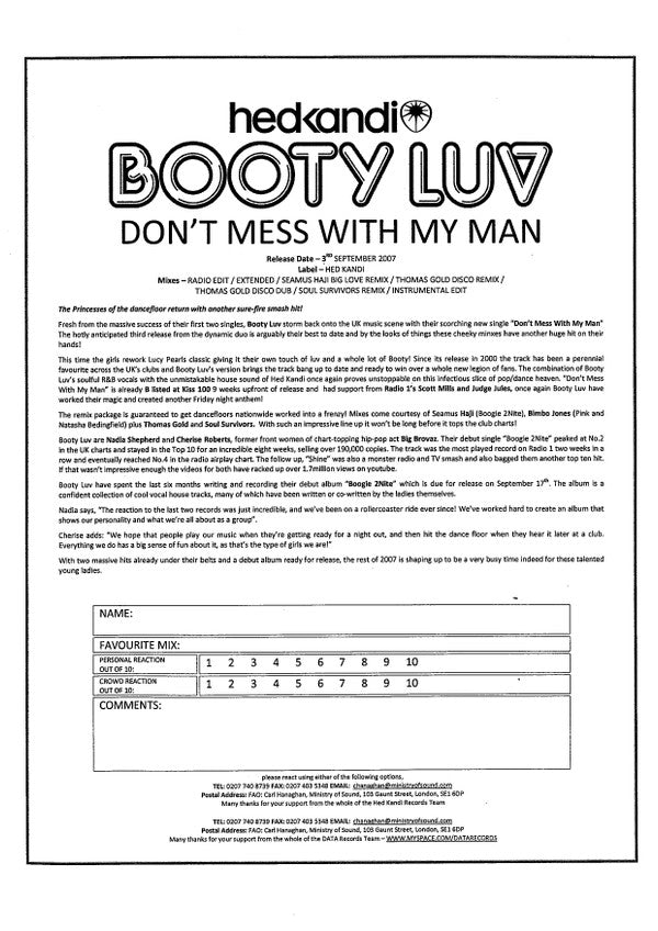 Booty Luv : Don't Mess With My Man (CDr, Single, Promo)