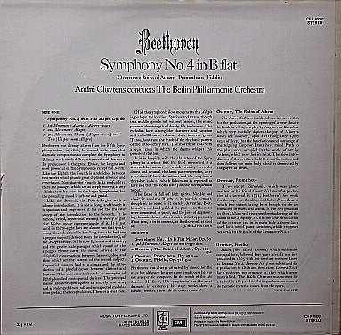 Ludwig van Beethoven / André Cluytens, Berliner Philharmoniker : Symphony No. 4 In B Flat (LP, Album)