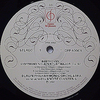 Ludwig van Beethoven / André Cluytens, Berliner Philharmoniker : Symphony No. 4 In B Flat (LP, Album)