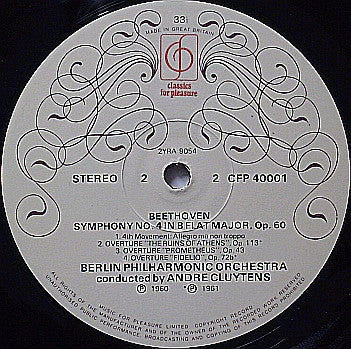 Ludwig van Beethoven / André Cluytens, Berliner Philharmoniker : Symphony No. 4 In B Flat (LP, Album)
