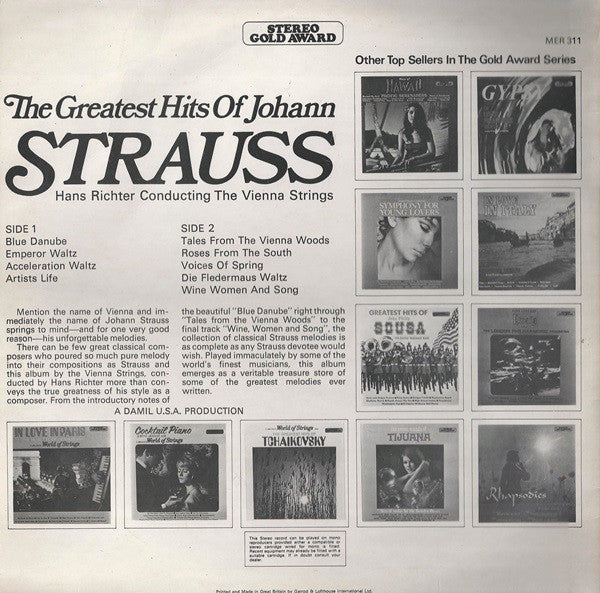 Hans Richter (10) Conducting Wiener Streichorchester : Greatest Hits Of Johann Strauss (LP, RE, Cze)