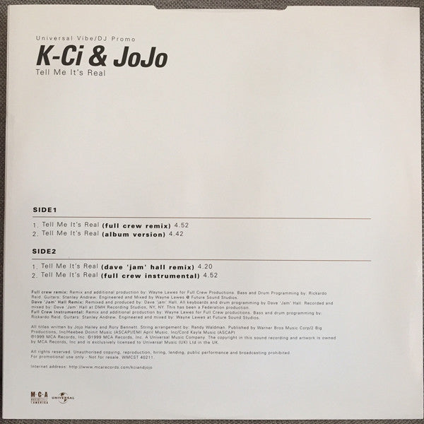 K-Ci & JoJo : Tell Me It's Real (12", Promo)