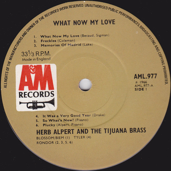 Herb Alpert & The Tijuana Brass : What Now My Love (LP, Album, Mono, RE)