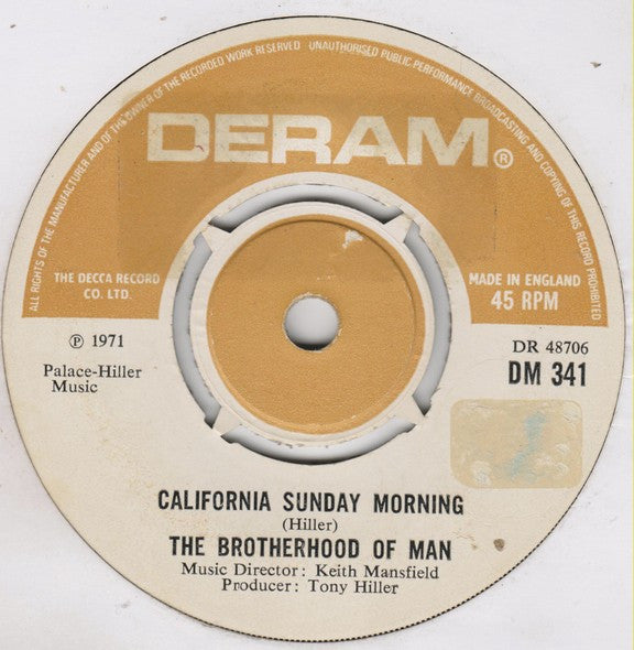 Brotherhood Of Man : California Sunday Morning (7", Single)