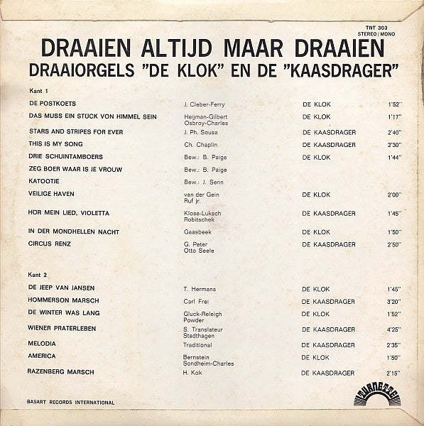 Draaiorgel De Klok, Draaiorgel De Kaasdrager : Draaien, Altijd Maar Draaien (LP)