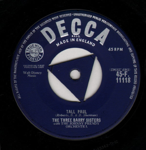 The Three Barry Sisters With The Johnny Prendy Orchestra : Tall Paul (7", Single)