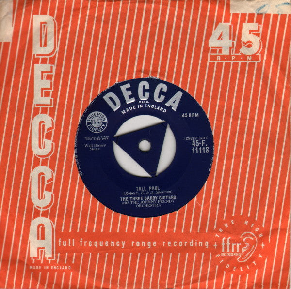 The Three Barry Sisters With The Johnny Prendy Orchestra : Tall Paul (7", Single)