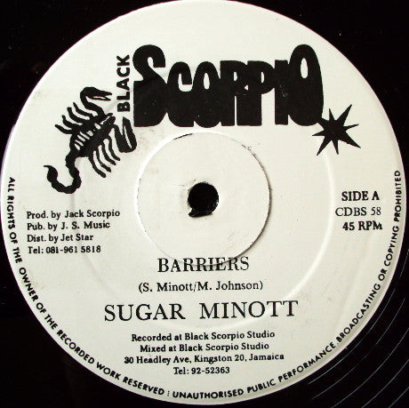 Sugar Minott / Richie Brown : Barriers / Keep On Doing What You Doing (12")