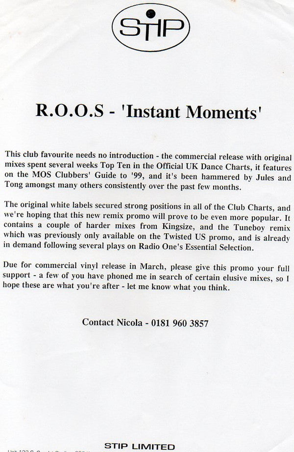 R.O.O.S. : Instant Moments (Remixes) (12", W/Lbl)