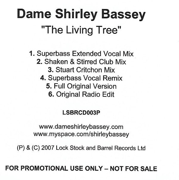 Shirley Bassey : The Living Tree (CDr, Single, Promo)