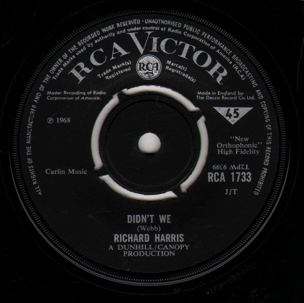 Richard Harris : Didn't We (7", Single)
