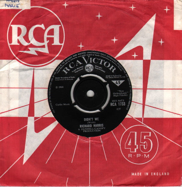 Richard Harris : Didn't We (7", Single)